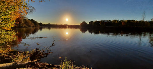 Parfaite Symétrie Du Soleil Le 6 Octobre 2021 17H38 (Vue 1) Rivière Magog À Sherbrooke. Pont